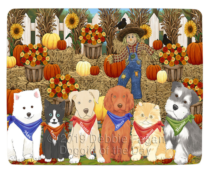 Custom Personalized Cartoonish Pet Photo and Name on Quilt in Fall Festival Gathering Background