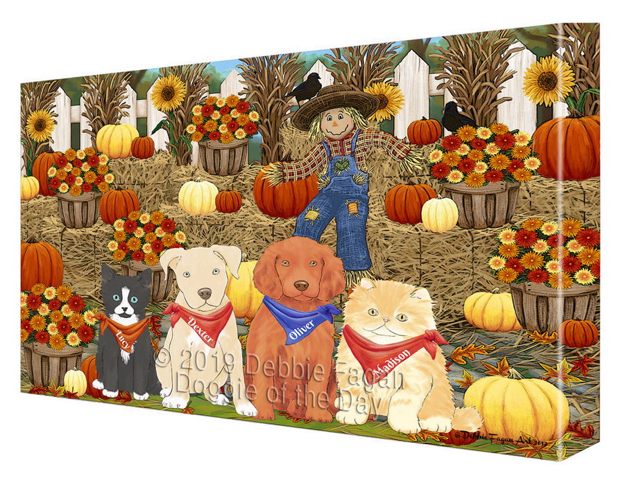 Custom Personalized Cartoonish Pet Photo and Name on Canvas Print Wall Art in Fall Festival Background