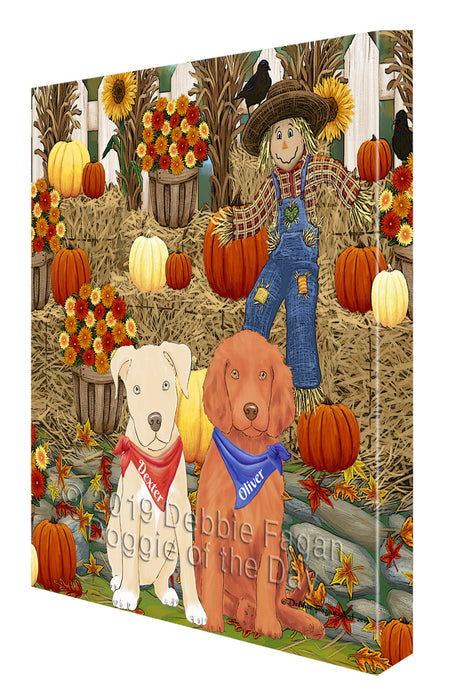 Custom Personalized Cartoonish Pet Photo and Name on Canvas Print Wall Art in Fall Festival Background