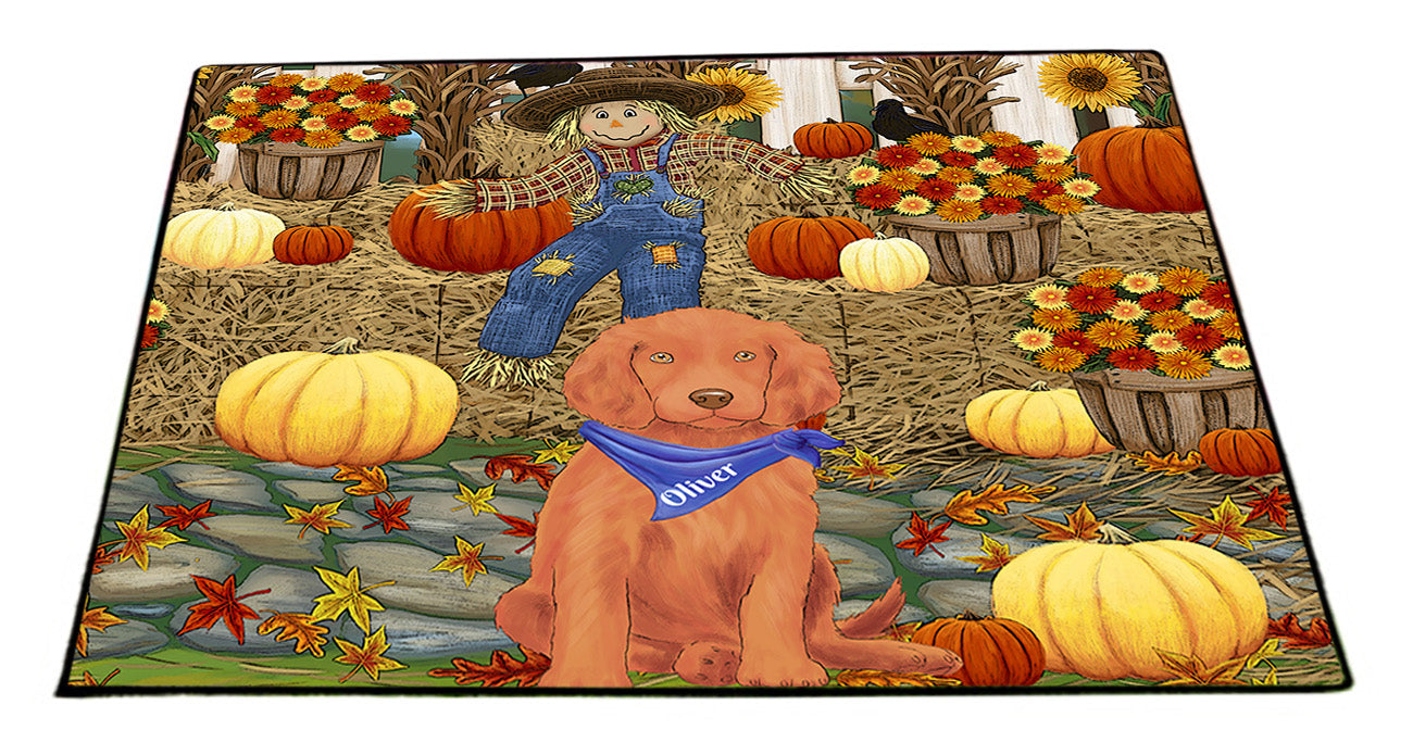 Custom Personalized Cartoonish Pet Photo and Name on Floormat in Fall Festival Gathering Background