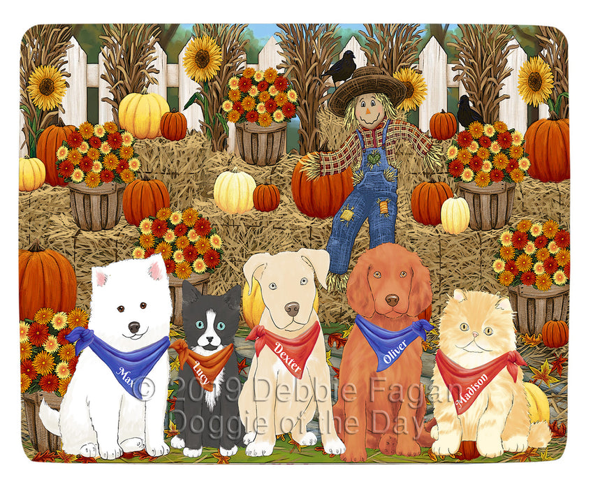 Custom Personalized Cartoonish Pet Photo and Name on Blanket in Fall Festival Gathering Background