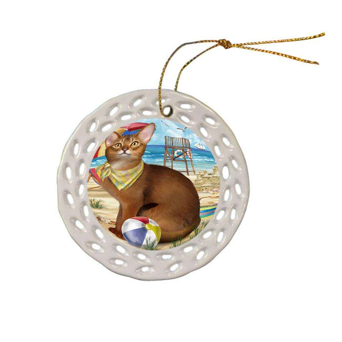 Pet Friendly Beach Abyssinian Cat Ceramic Doily Ornament DPOR54160