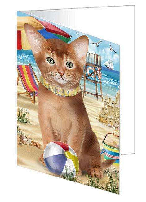 Pet Friendly Beach Abyssinian Cat Handmade Artwork Assorted Pets Greeting Cards and Note Cards with Envelopes for All Occasions and Holiday Seasons GCD66497