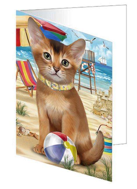 Pet Friendly Beach Abyssinian Cat Handmade Artwork Assorted Pets Greeting Cards and Note Cards with Envelopes for All Occasions and Holiday Seasons GCD66503