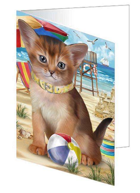 Pet Friendly Beach Abyssinian Cat Handmade Artwork Assorted Pets Greeting Cards and Note Cards with Envelopes for All Occasions and Holiday Seasons GCD66506