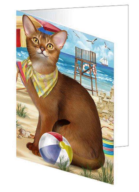 Pet Friendly Beach Abyssinian Cat Handmade Artwork Assorted Pets Greeting Cards and Note Cards with Envelopes for All Occasions and Holiday Seasons GCD66509