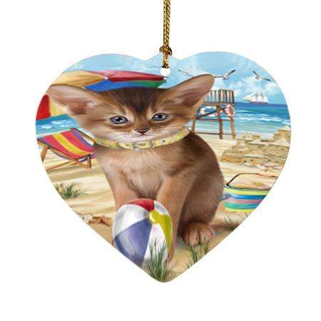 Pet Friendly Beach Abyssinian Cat Heart Christmas Ornament HPOR54157