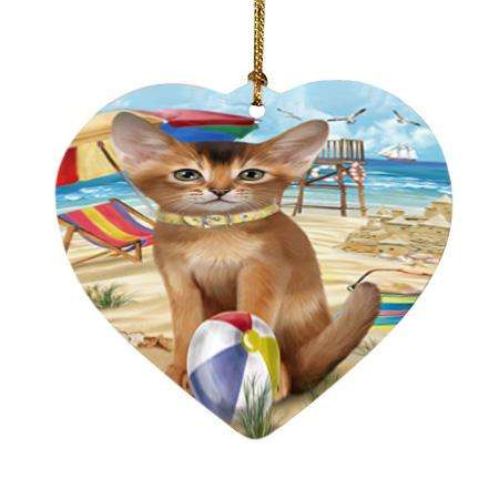 Pet Friendly Beach Abyssinian Cat Heart Christmas Ornament HPOR54158