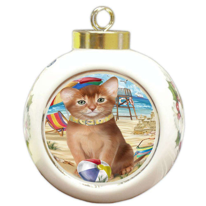 Pet Friendly Beach Abyssinian Cat Round Ball Christmas Ornament RBPOR54156