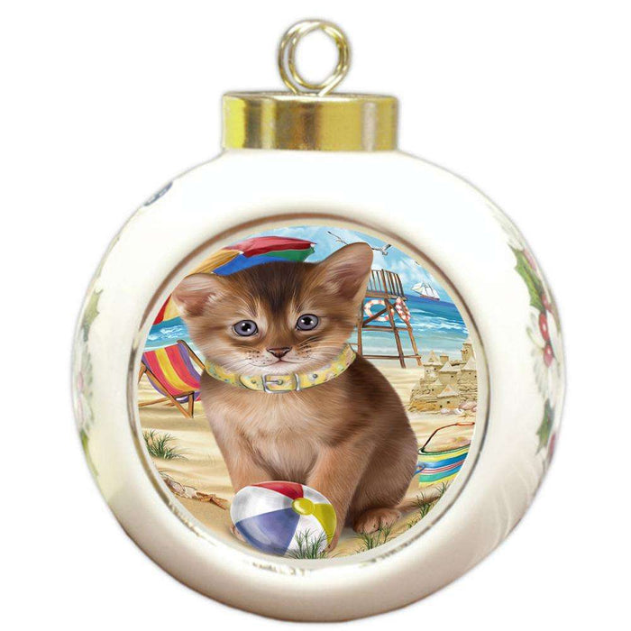 Pet Friendly Beach Abyssinian Cat Round Ball Christmas Ornament RBPOR54157