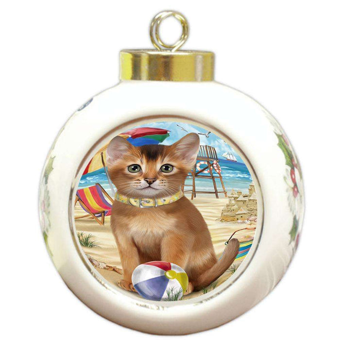 Pet Friendly Beach Abyssinian Cat Round Ball Christmas Ornament RBPOR54158