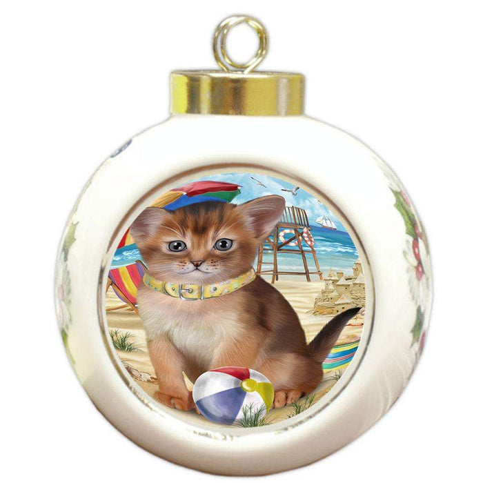 Pet Friendly Beach Abyssinian Cat Round Ball Christmas Ornament RBPOR54159