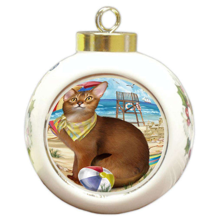 Pet Friendly Beach Abyssinian Cat Round Ball Christmas Ornament RBPOR54160