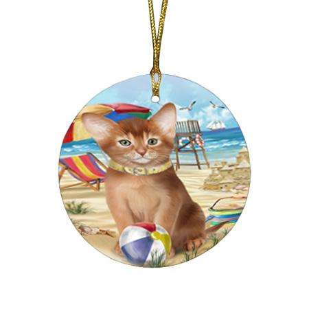 Pet Friendly Beach Abyssinian Cat Round Flat Christmas Ornament RFPOR54147