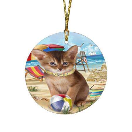 Pet Friendly Beach Abyssinian Cat Round Flat Christmas Ornament RFPOR54148