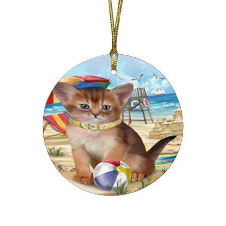 Pet Friendly Beach Abyssinian Cat Round Flat Christmas Ornament RFPOR54150