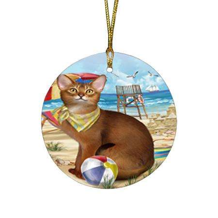 Pet Friendly Beach Abyssinian Cat Round Flat Christmas Ornament RFPOR54151