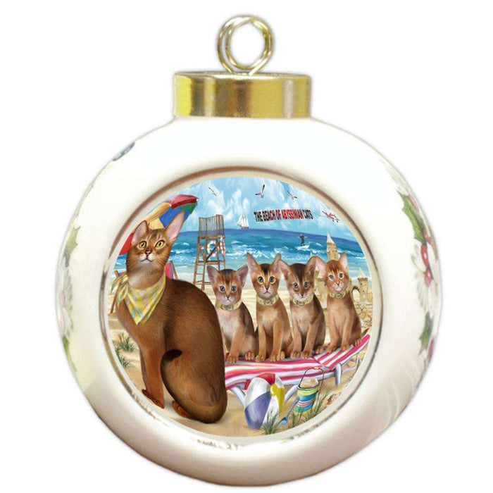 Pet Friendly Beach Abyssinian Cats Round Ball Christmas Ornament RBPOR54155