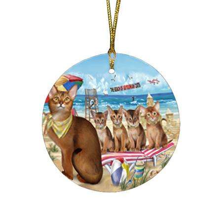Pet Friendly Beach Abyssinian Cats Round Flat Christmas Ornament RFPOR54146