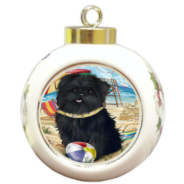 Pet Friendly Beach Affenpinscher Dog Round Ball Christmas Ornament RBPOR49932