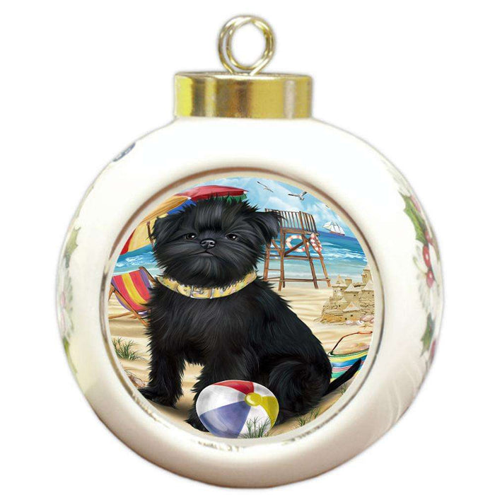 Pet Friendly Beach Affenpinscher Dog Round Ball Christmas Ornament RBPOR49933
