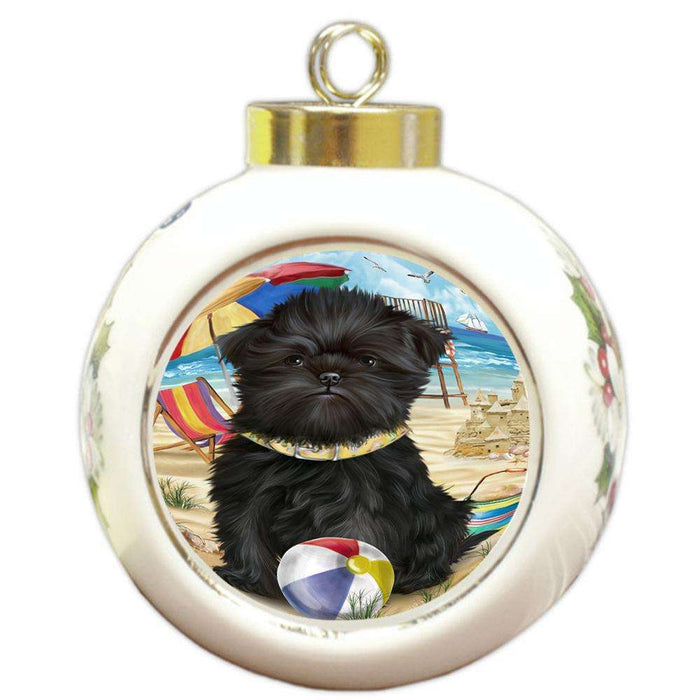Pet Friendly Beach Affenpinscher Dog Round Ball Christmas Ornament RBPOR49934
