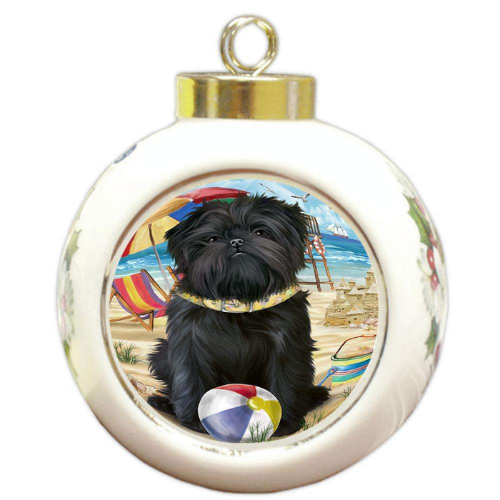 Pet Friendly Beach Affenpinscher Dog Round Ball Christmas Ornament RBPOR49935