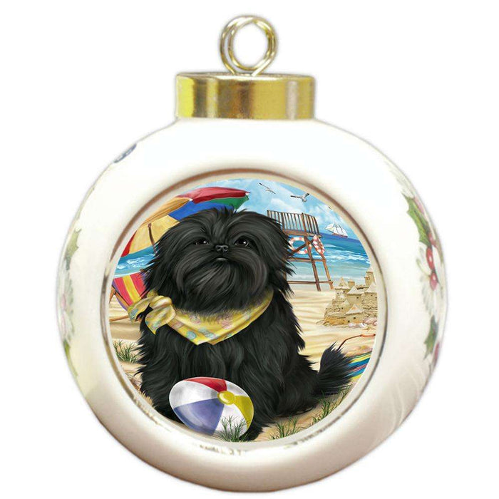 Pet Friendly Beach Affenpinscher Dog Round Ball Christmas Ornament RBPOR49937