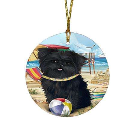 Pet Friendly Beach Affenpinscher Dog Round Flat Christmas Ornament RFPOR49923