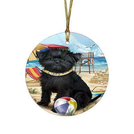 Pet Friendly Beach Affenpinscher Dog Round Flat Christmas Ornament RFPOR49924
