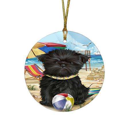 Pet Friendly Beach Affenpinscher Dog Round Flat Christmas Ornament RFPOR49925