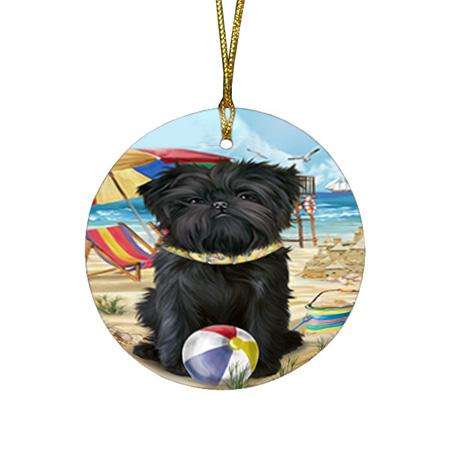 Pet Friendly Beach Affenpinscher Dog Round Flat Christmas Ornament RFPOR49926