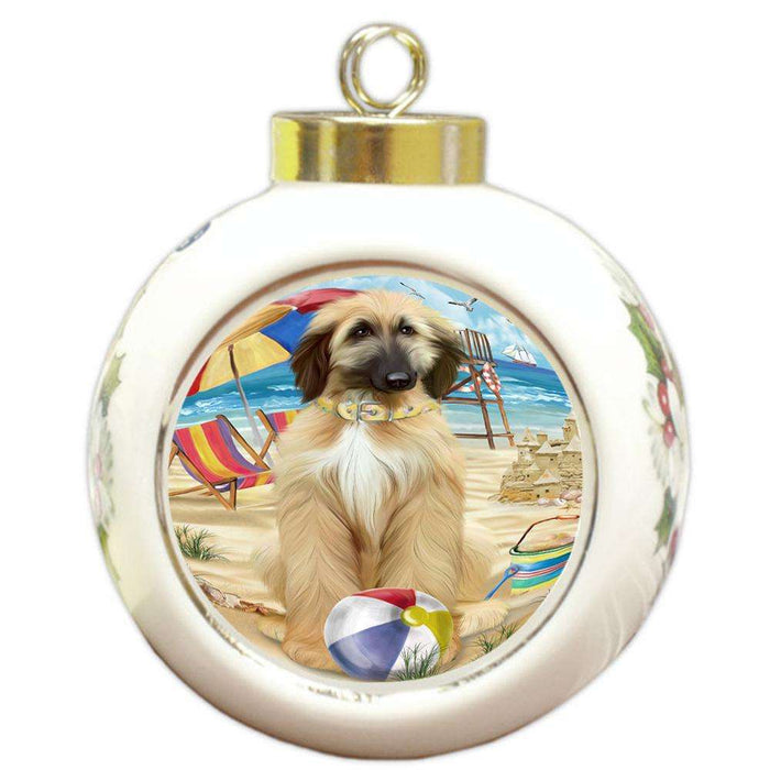 Pet Friendly Beach Afghan Hound Dog Round Ball Christmas Ornament RBPOR49938