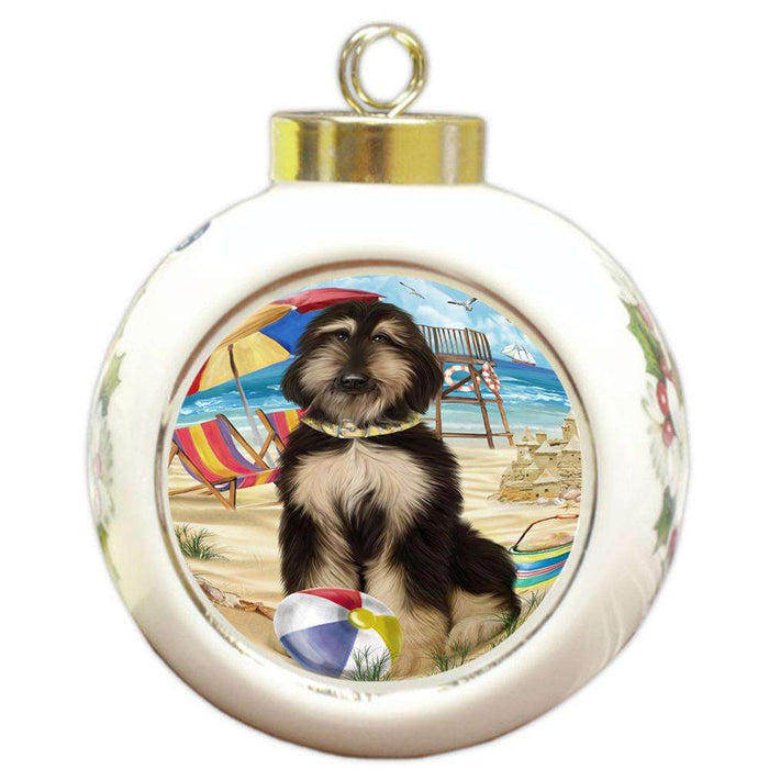 Pet Friendly Beach Afghan Hound Dog Round Ball Christmas Ornament RBPOR49939