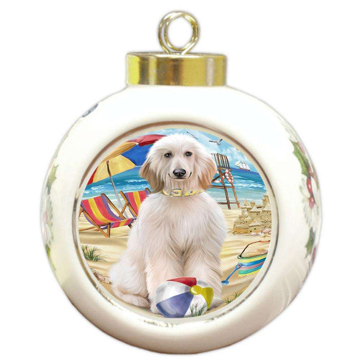 Pet Friendly Beach Afghan Hound Dog Round Ball Christmas Ornament RBPOR49940