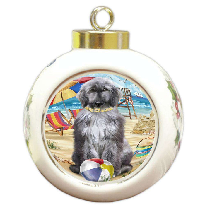 Pet Friendly Beach Afghan Hound Dog Round Ball Christmas Ornament RBPOR49942