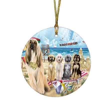 Pet Friendly Beach Afghan Hounds Dog Round Flat Christmas Ornament RFPOR49932