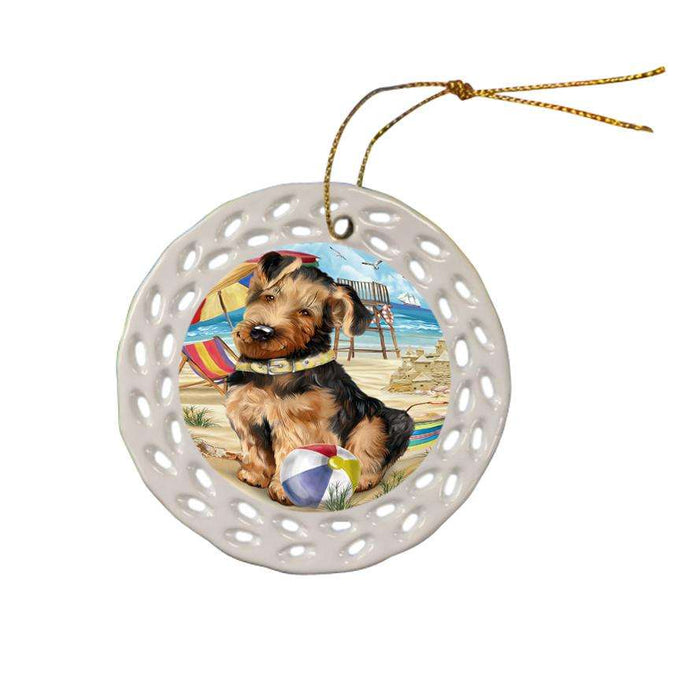 Pet Friendly Beach Airedale Terrier Dog Ceramic Doily Ornament DPOR48599