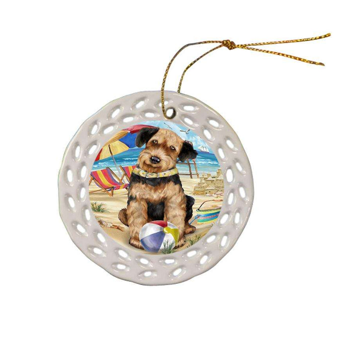 Pet Friendly Beach Airedale Terrier Dog Ceramic Doily Ornament DPOR48601