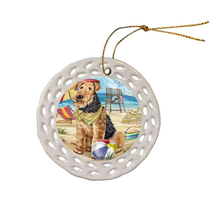 Pet Friendly Beach Airedale Terrier Dog Ceramic Doily Ornament DPOR48603
