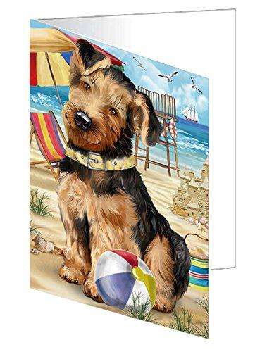 Pet Friendly Beach Airedale Terrier Dog Handmade Artwork Assorted Pets Greeting Cards and Note Cards with Envelopes for All Occasions and Holiday Seasons GCD49826