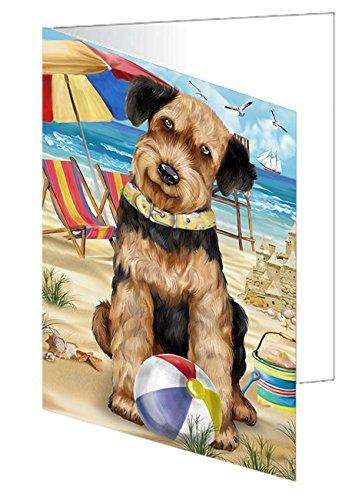 Pet Friendly Beach Airedale Terrier Dog Handmade Artwork Assorted Pets Greeting Cards and Note Cards with Envelopes for All Occasions and Holiday Seasons GCD49832