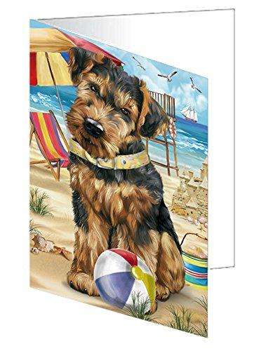 Pet Friendly Beach Airedale Terrier Dog Handmade Artwork Assorted Pets Greeting Cards and Note Cards with Envelopes for All Occasions and Holiday Seasons GCD49835