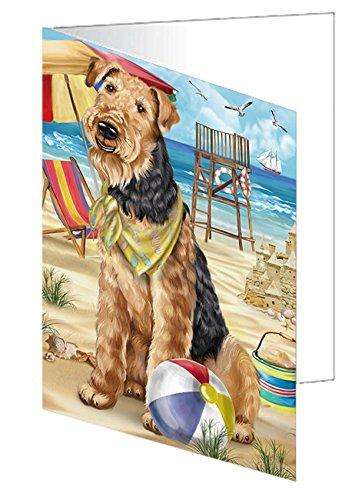 Pet Friendly Beach Airedale Terrier Dog Handmade Artwork Assorted Pets Greeting Cards and Note Cards with Envelopes for All Occasions and Holiday Seasons GCD49838