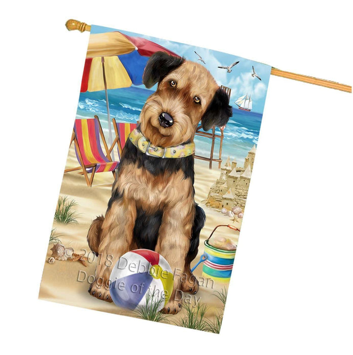 Pet Friendly Beach Airedale Terrier Dog House Flag FLG48566