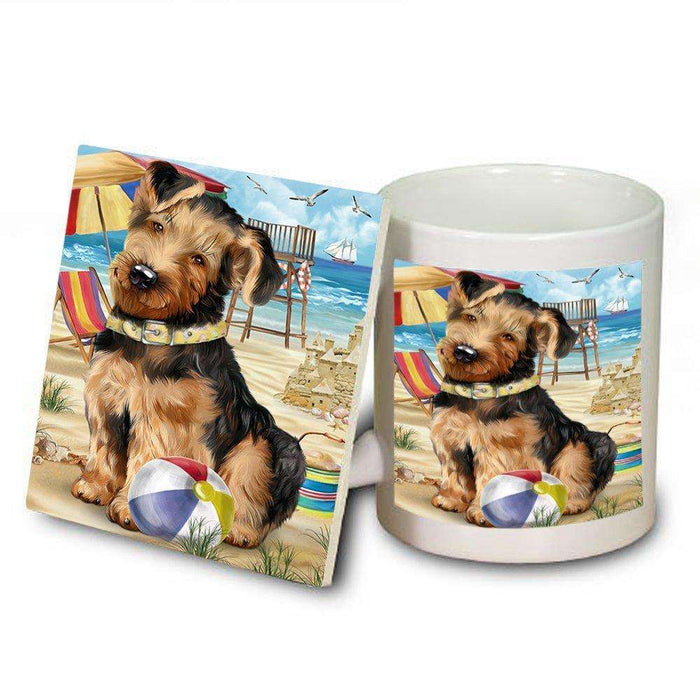 Pet Friendly Beach Airedale Terrier Dog Mug and Coaster Set MUC48591