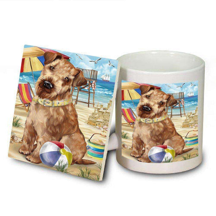 Pet Friendly Beach Airedale Terrier Dog Mug and Coaster Set MUC48592