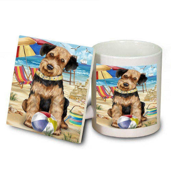 Pet Friendly Beach Airedale Terrier Dog Mug and Coaster Set MUC48593