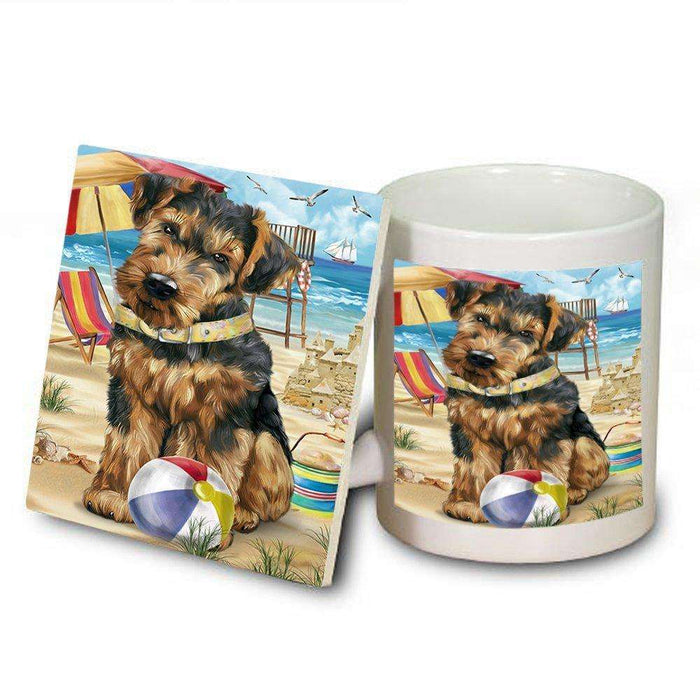 Pet Friendly Beach Airedale Terrier Dog Mug and Coaster Set MUC48594