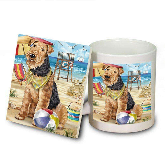 Pet Friendly Beach Airedale Terrier Dog Mug and Coaster Set MUC48595